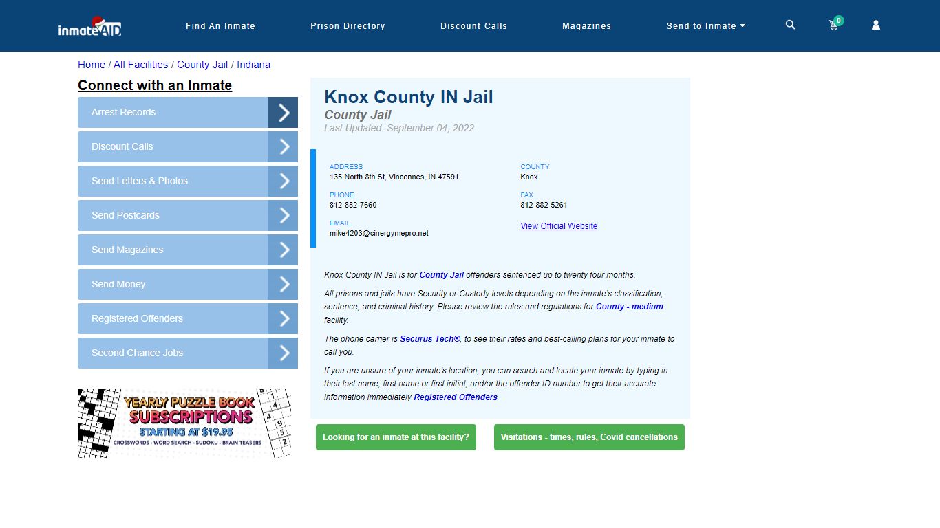 Knox County IN Jail - Inmate Locator - Vincennes, IN